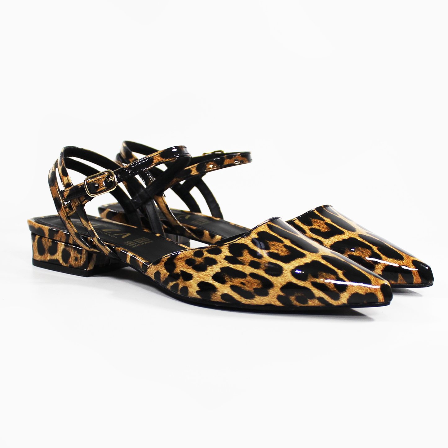 Flat Slingback puntal con Pulsera en tobillo Destalonado Animal Print Charol de Dama TACZA