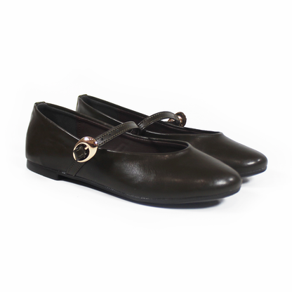 Flat Mary Jane Verde Olivo con Confort LADY PAULINA