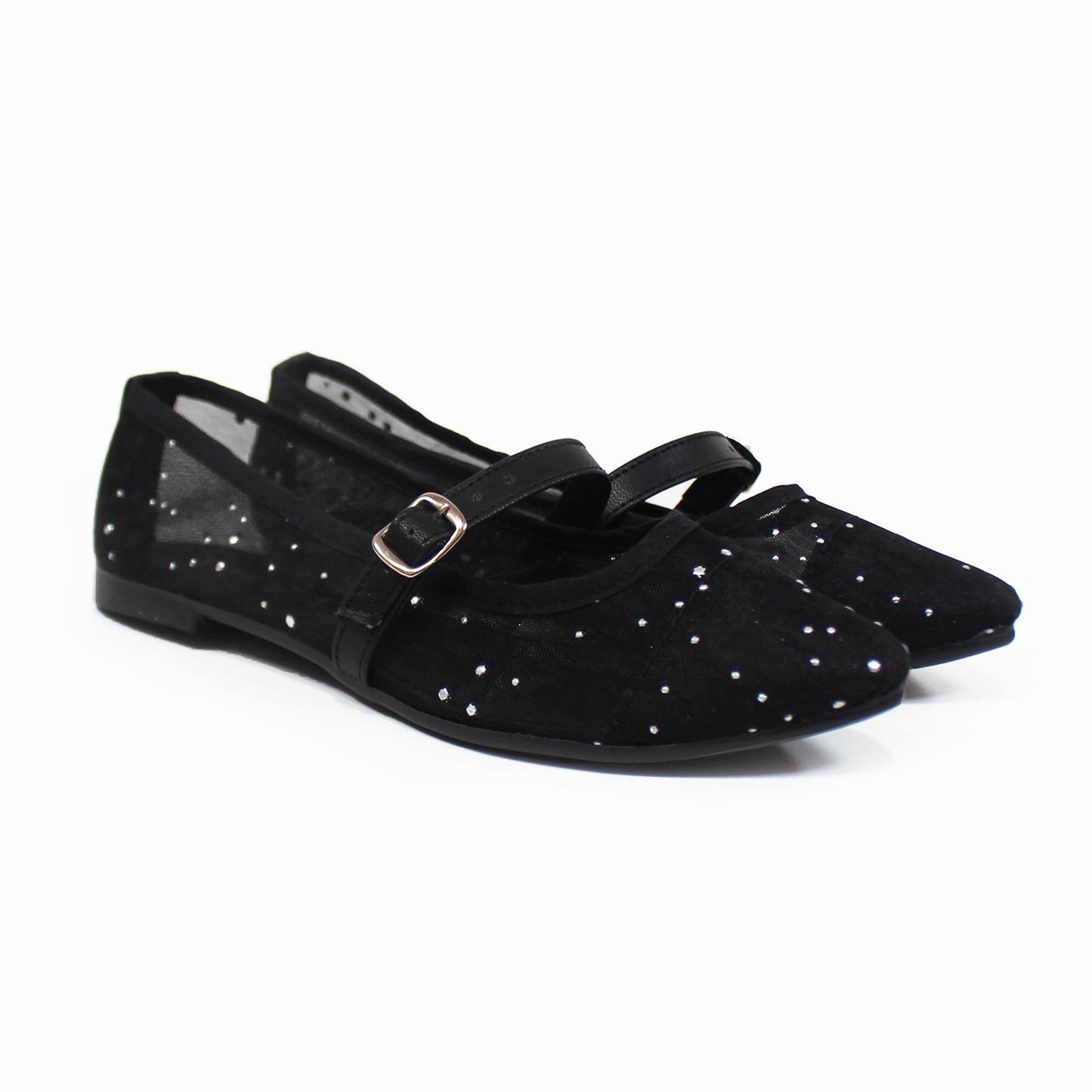 Flat Puntal Negro Malla con brillos Plata TACZA
