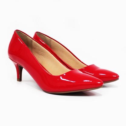 Zapatilla Confort Bajita Rojo Charol Tacón Delgado LADY PAULINA