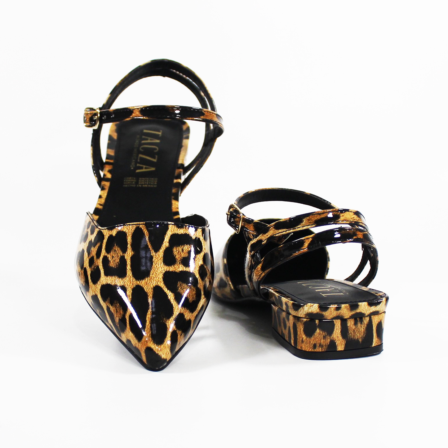 Flat Slingback puntal con Pulsera en tobillo Destalonado Animal Print Charol de Dama TACZA