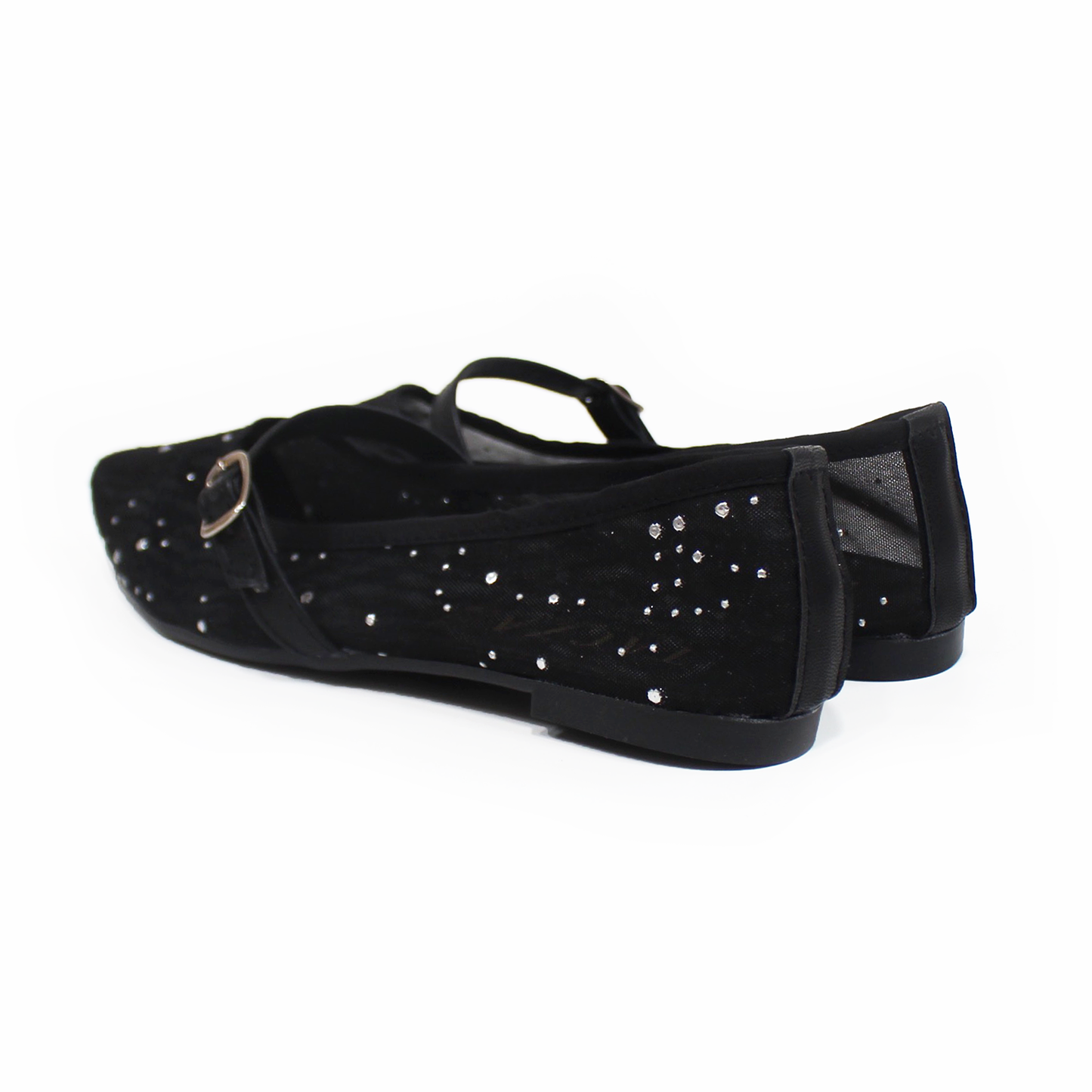 Flat Puntal Negro Malla con brillos Plata TACZA