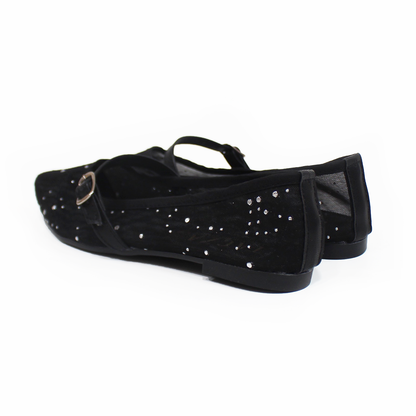 Flat Puntal Negro Malla con brillos Plata TACZA