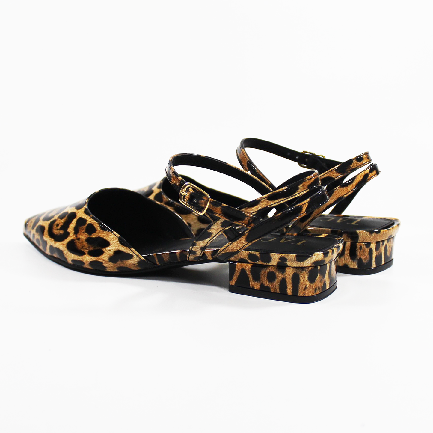 Flat Slingback puntal con Pulsera en tobillo Destalonado Animal Print Charol de Dama TACZA