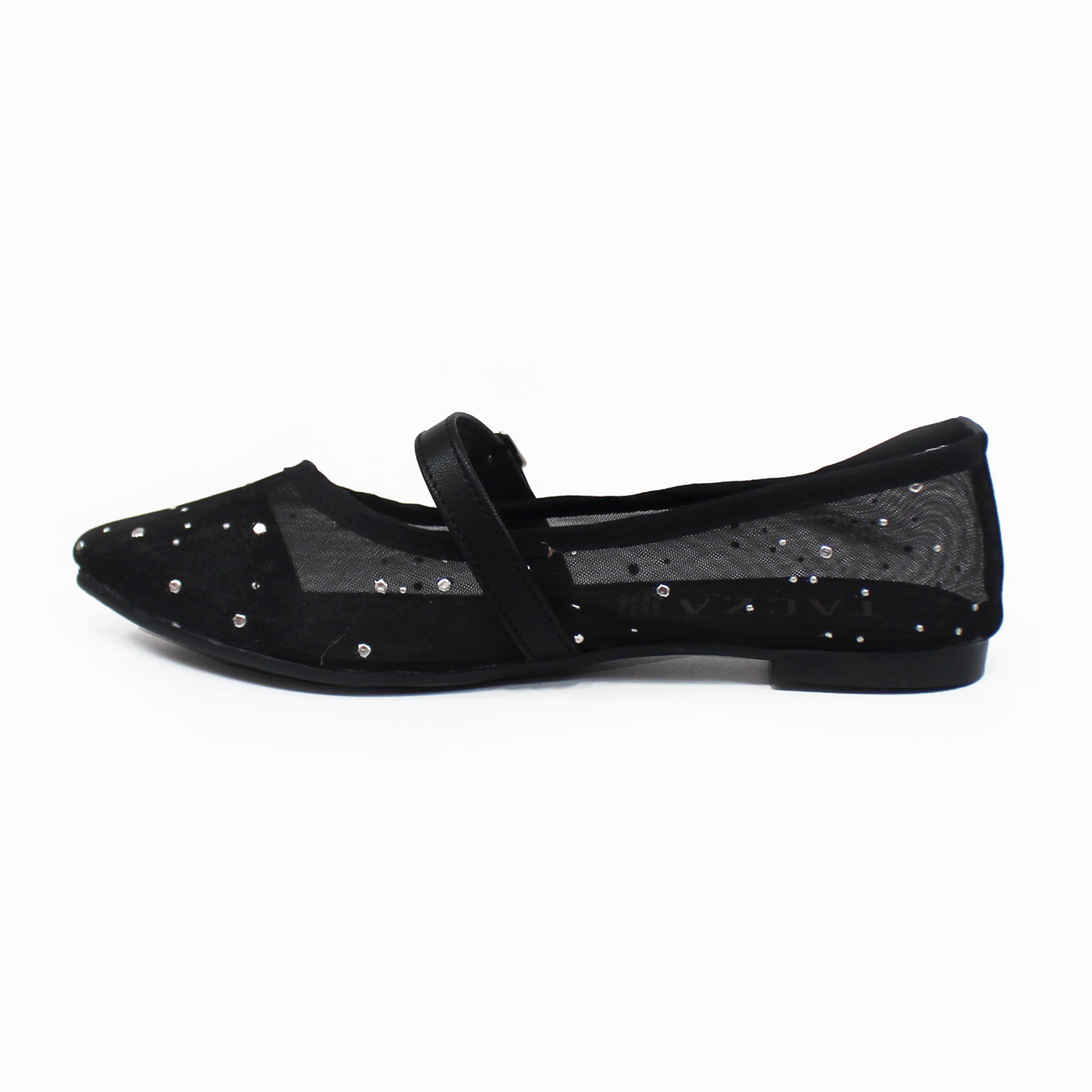 Flat Puntal Negro Malla con brillos Plata TACZA