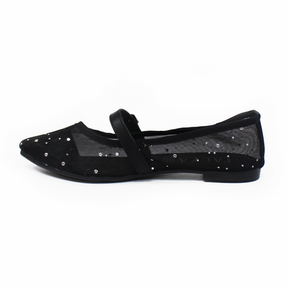 Flat Puntal Negro Malla con brillos Plata TACZA