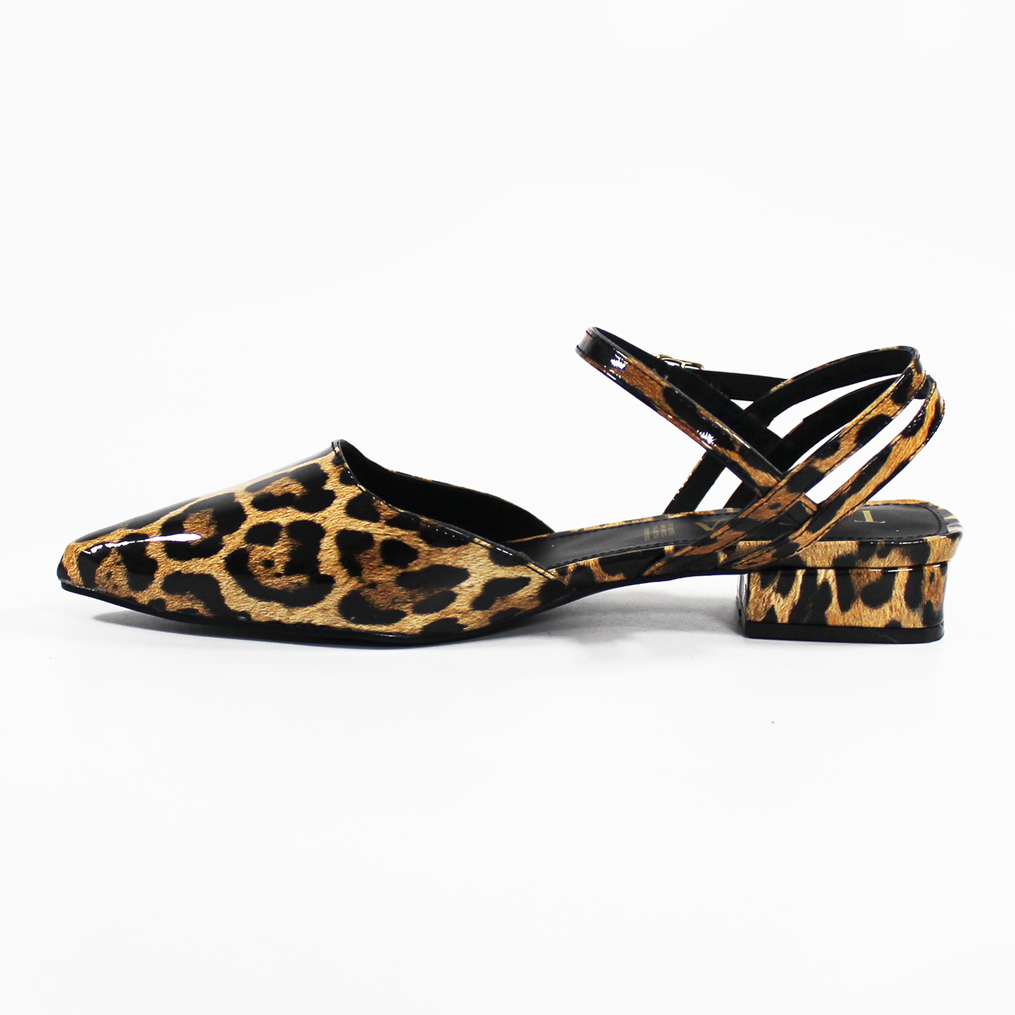 Flat Slingback puntal con Pulsera en tobillo Destalonado Animal Print Charol de Dama TACZA