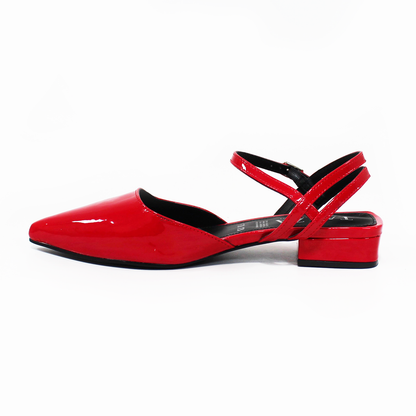Flat Slingback puntal con Pulsera  Destalonado Rojo Charol de Dama TACZA