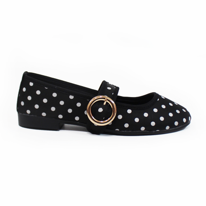 Flat Mary Jane Negro con Lunares Blancos TACZA