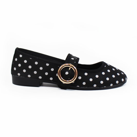 Flat Mary Jane Negro con Lunares Blancos TACZA