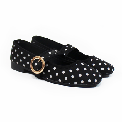 Flat Mary Jane Negro con Lunares Blancos TACZA