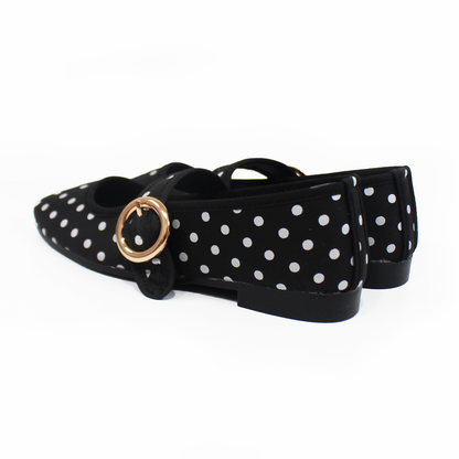 Flat Mary Jane Negro con Lunares Blancos TACZA