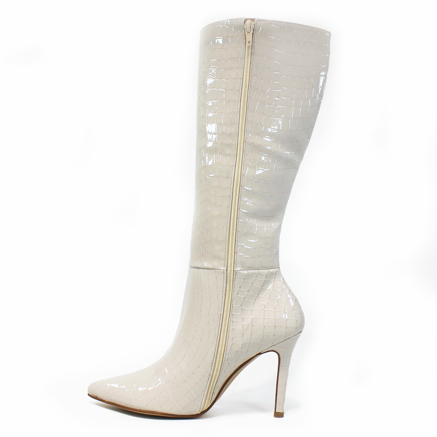 Bota Alta Latte con Textura Drilo Tacón Stiletto de Dama TACZA