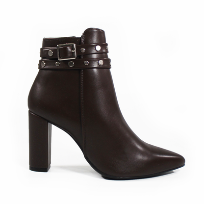 Botín de Vestir Puntal Café con Cinto con Estoperoles de Dama LADY PAULINA