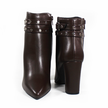 Botín de Vestir Puntal Café con Cinto con Estoperoles de Dama LADY PAULINA