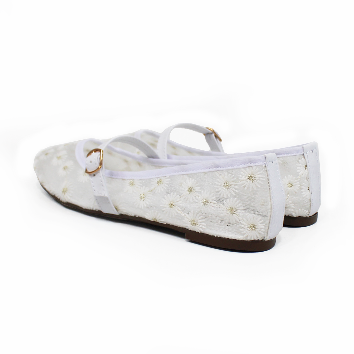 Flat Mary Jane Malla Blanco con Flores TACZA