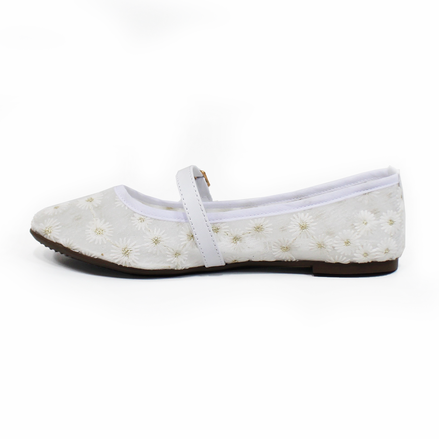 Flat Mary Jane Malla Blanco con Flores TACZA