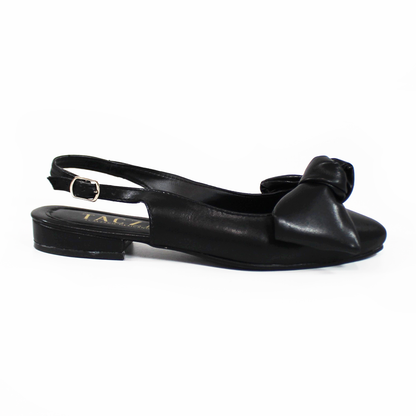 Flat Slingback Puntal con Moño Negro de Dama TACZA