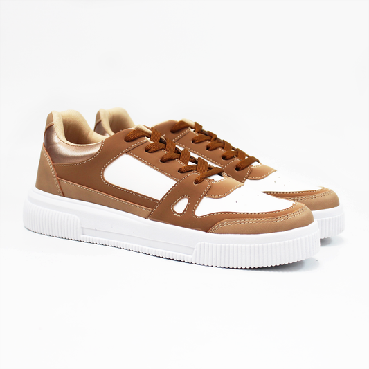 Tenis Sneaker Casual Camel con Blanco de Dama TACZA