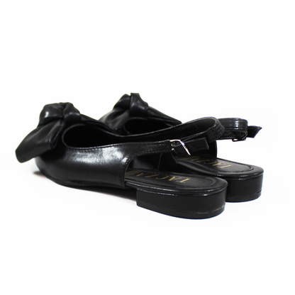 Flat Slingback Puntal con Moño Negro de Dama TACZA