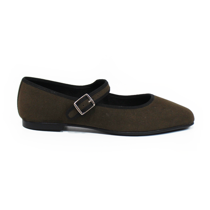 Flat Mary Jane Verde Militar Ante con Confort LADY PAULINA
