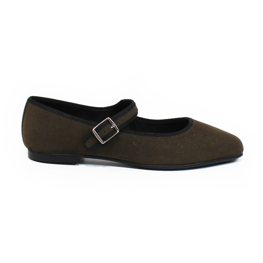 Flat Mary Jane Verde Militar Ante con Confort LADY PAULINA