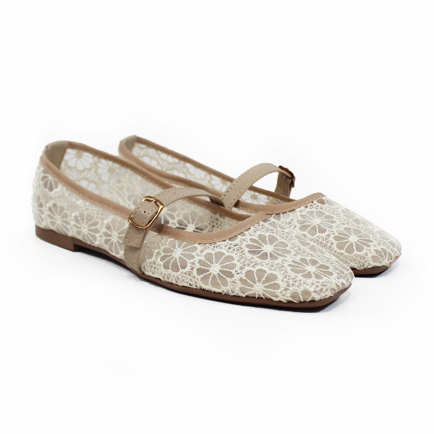 Flat Mary Jane Tejido Beige de Flores TACZA