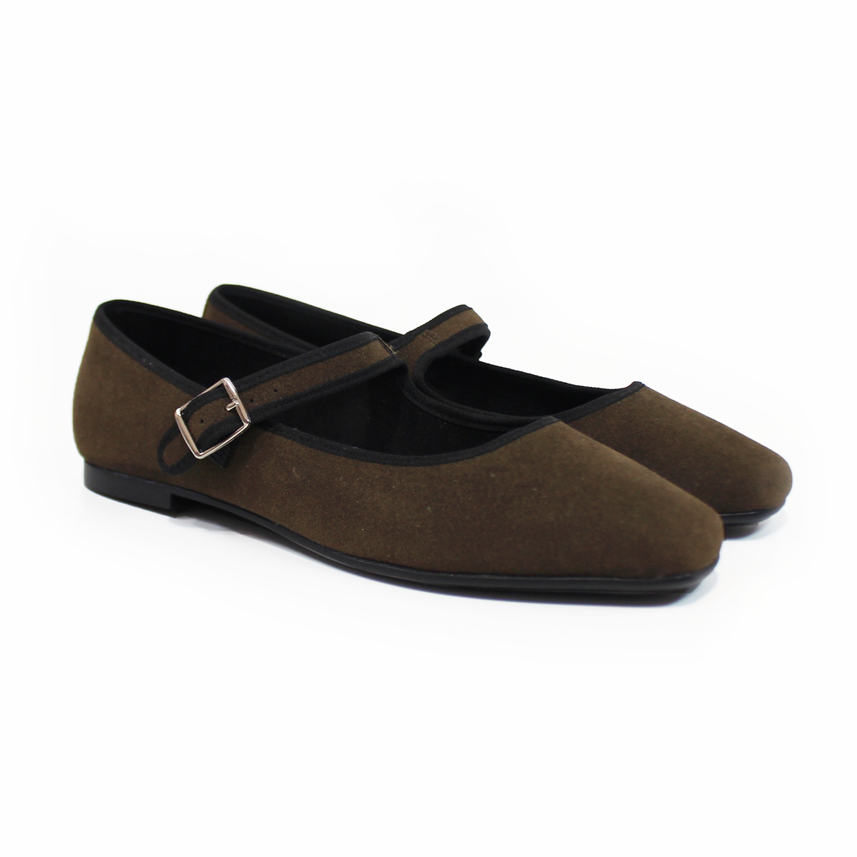 Flat Mary Jane Verde Militar Ante con Confort LADY PAULINA