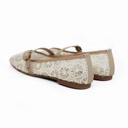 Flat Mary Jane Tejido Beige de Flores TACZA