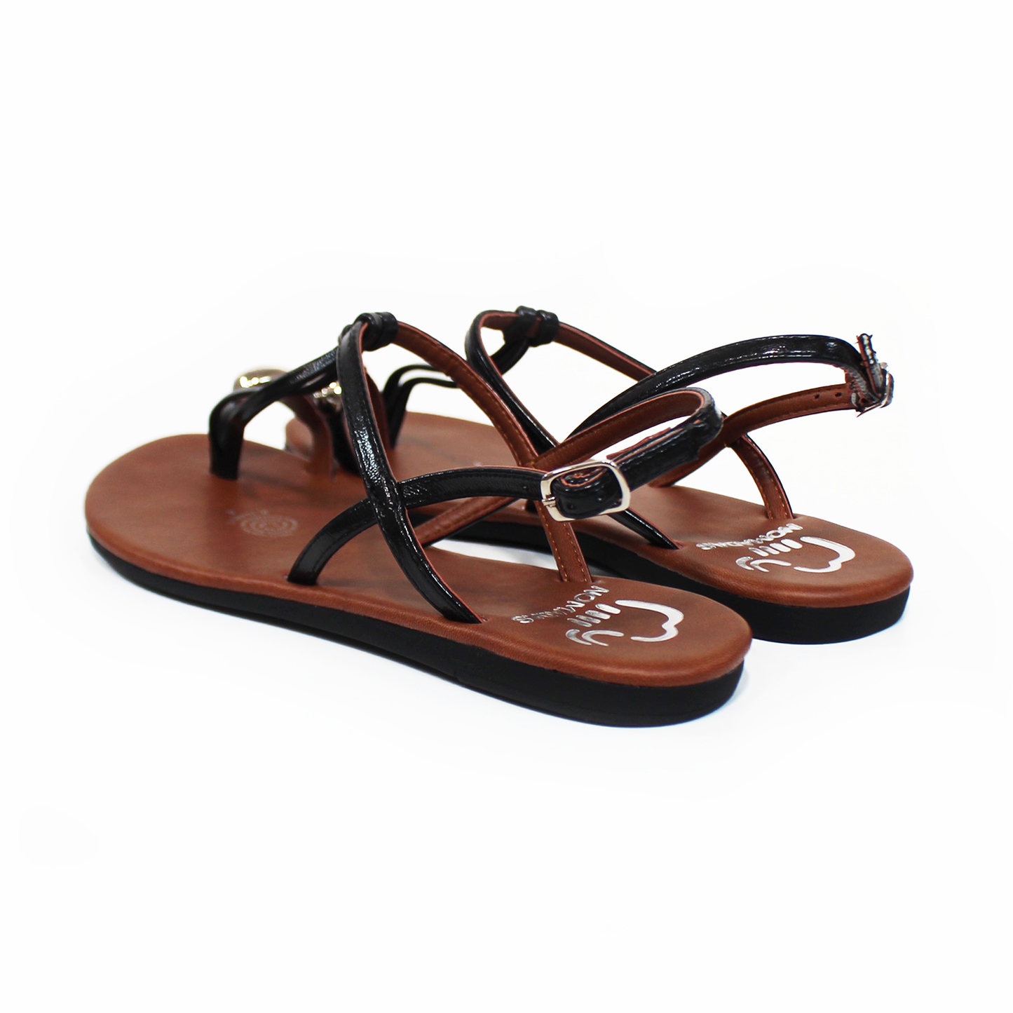 Sandalia de Plana NOMADAS Negro con Dedal Metálico de Dama