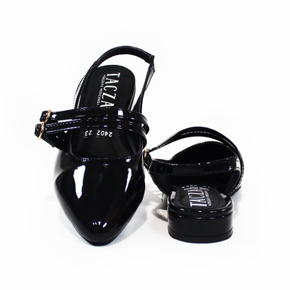 Zapatilla Slingback Destalonada Negro Charol con Doble Pulsera en Empeine TACZA