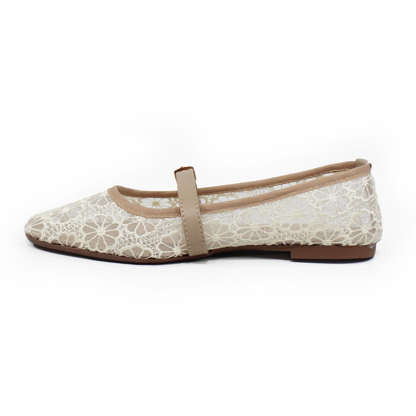 Flat Mary Jane Tejido Beige de Flores TACZA