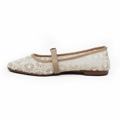 Flat Mary Jane Tejido Beige de Flores TACZA