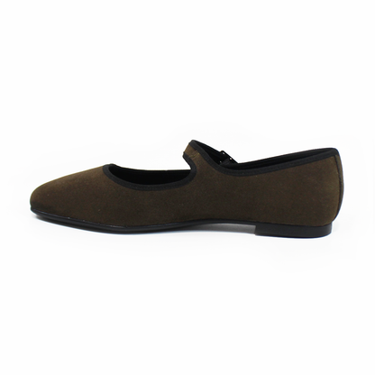 Flat Mary Jane Verde Militar Ante con Confort LADY PAULINA