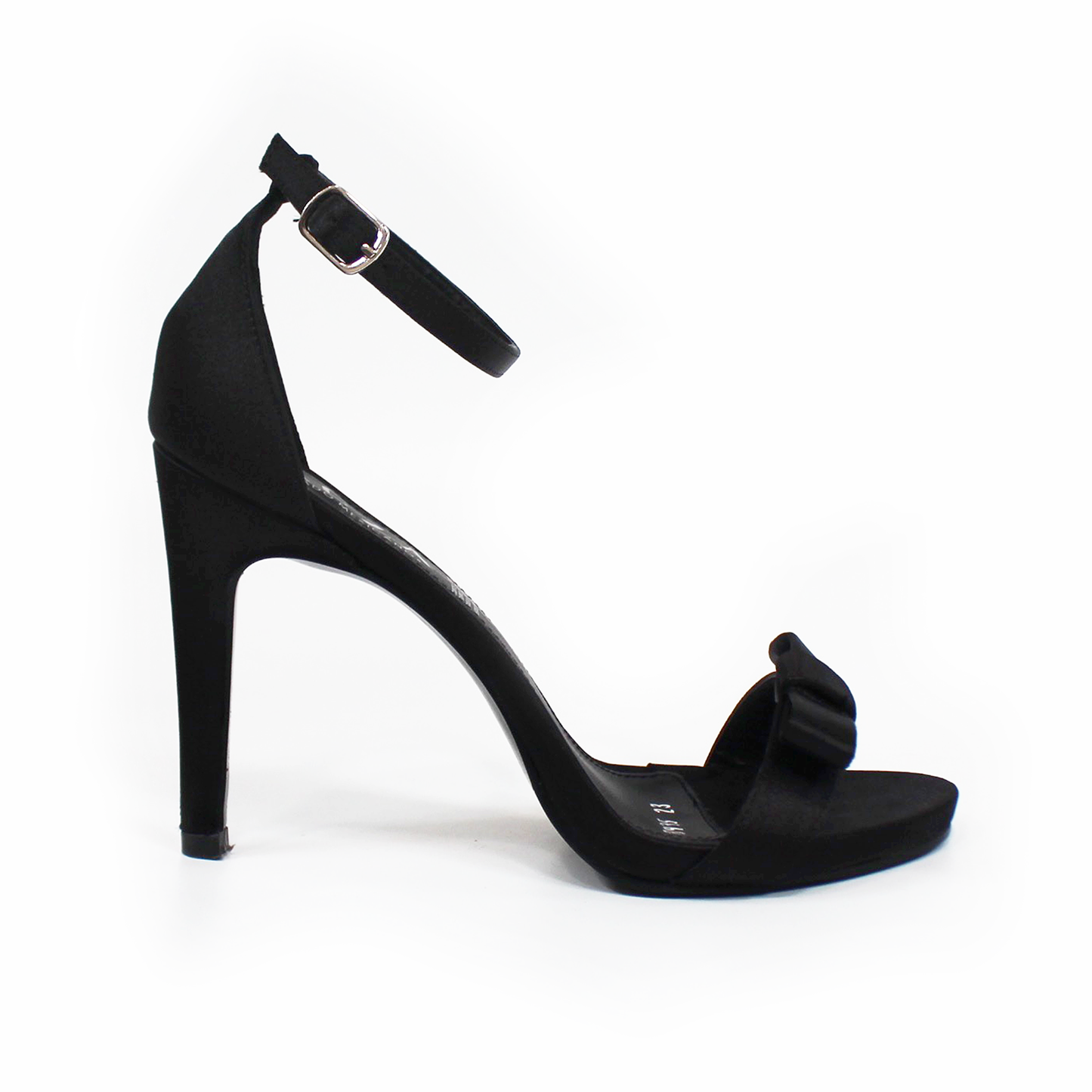 Sandalia de Fiesta Shantung Negro con Moño Tacón Stiletto TACZA