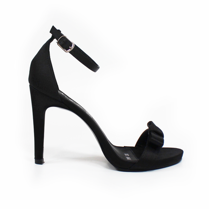Sandalia de Fiesta Shantung Negro con Moño Tacón Stiletto TACZA