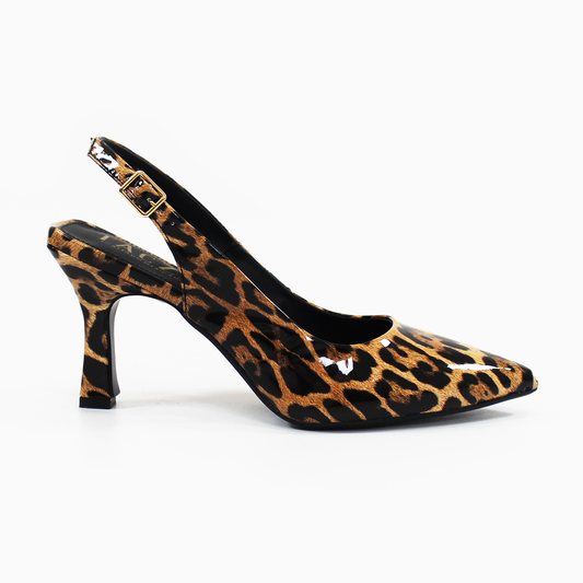 Zapatilla Slingback Puntal con tacón campana Destalonada Animal Print Charol de Dama TACZA