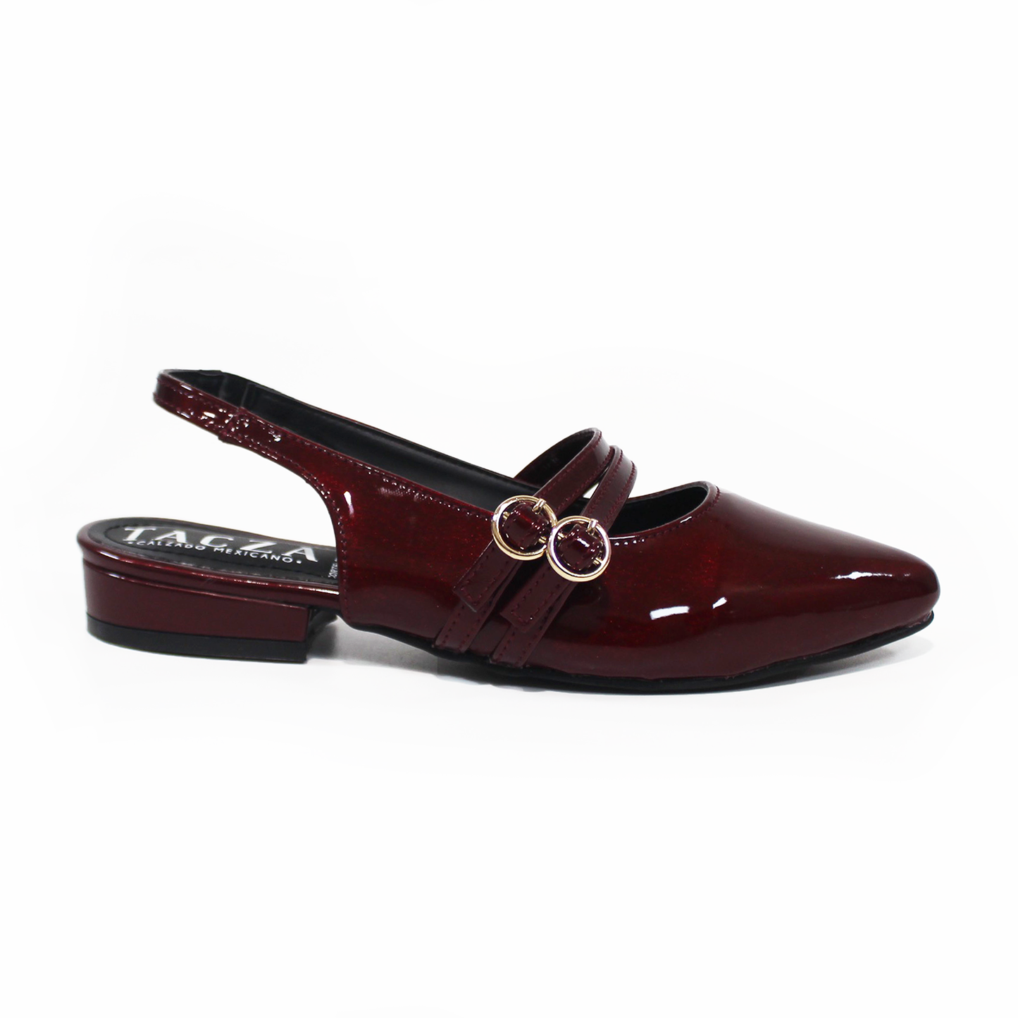 Zapatilla Slingback Destalonada Vino Charol con Doble Pulsera en Empeine TACZA