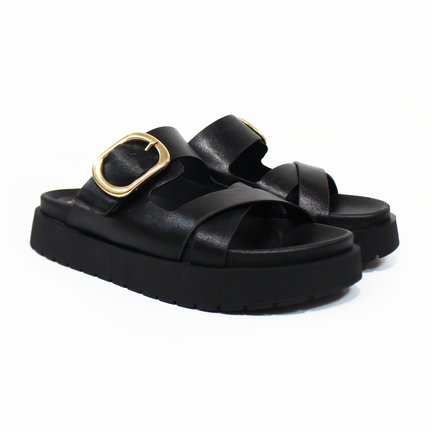 Sandalia Plataforma NOMADAS Negra y Detalle con Hebilla de Dama