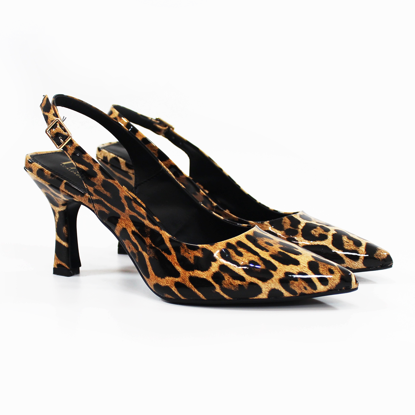 Zapatilla Slingback Puntal con tacón campana Destalonada Animal Print Charol de Dama TACZA