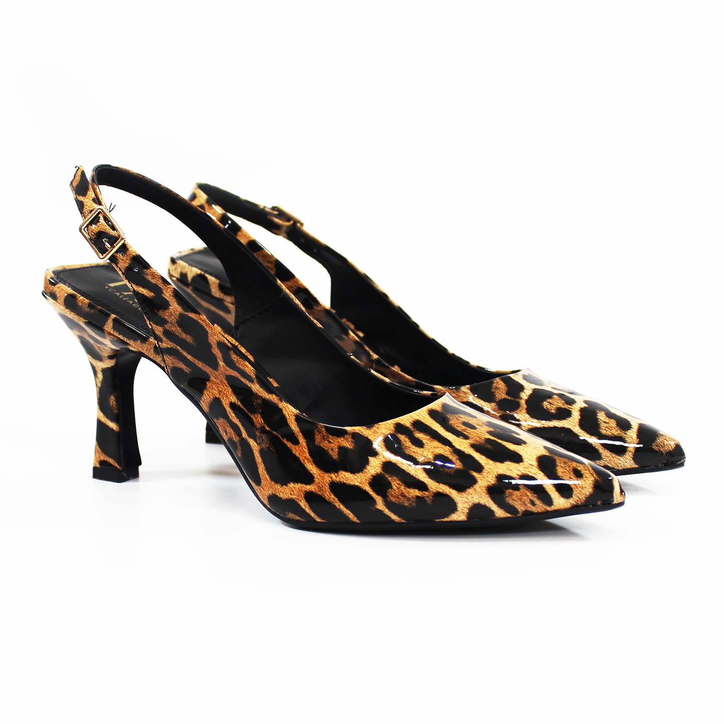 Zapatilla Slingback Puntal con tacón campana Destalonada Animal Print Charol de Dama TACZA
