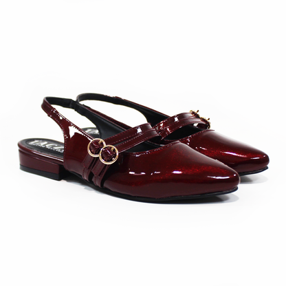 Zapatilla Slingback Destalonada Vino Charol con Doble Pulsera en Empeine TACZA
