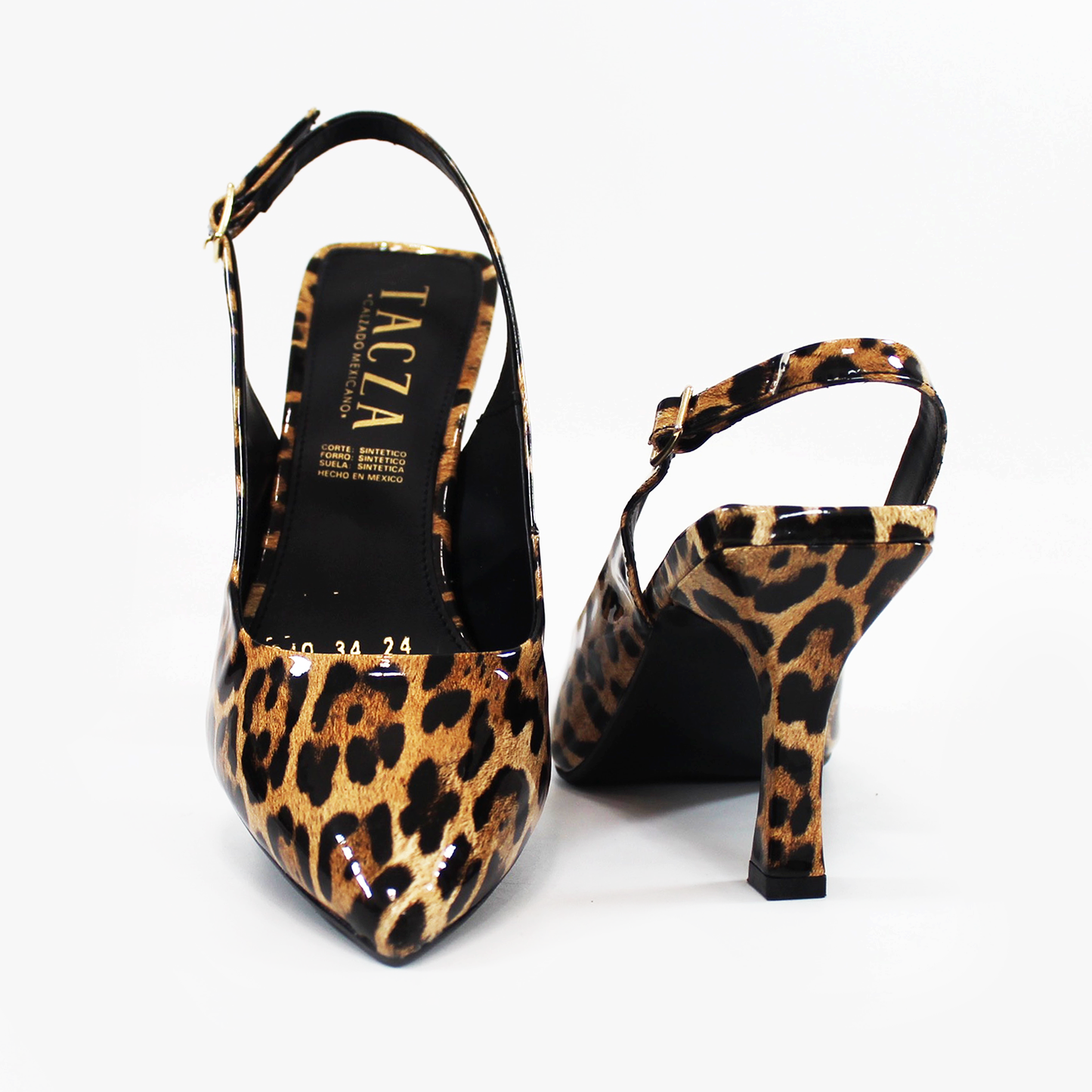 Zapatilla Slingback Puntal con tacón campana Destalonada Animal Print Charol de Dama TACZA