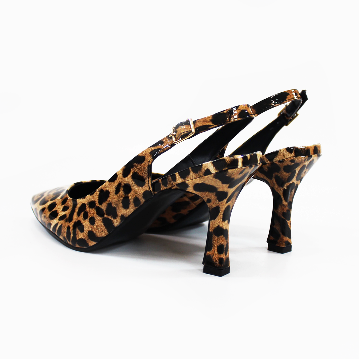 Zapatilla Slingback Puntal con tacón campana Destalonada Animal Print Charol de Dama TACZA