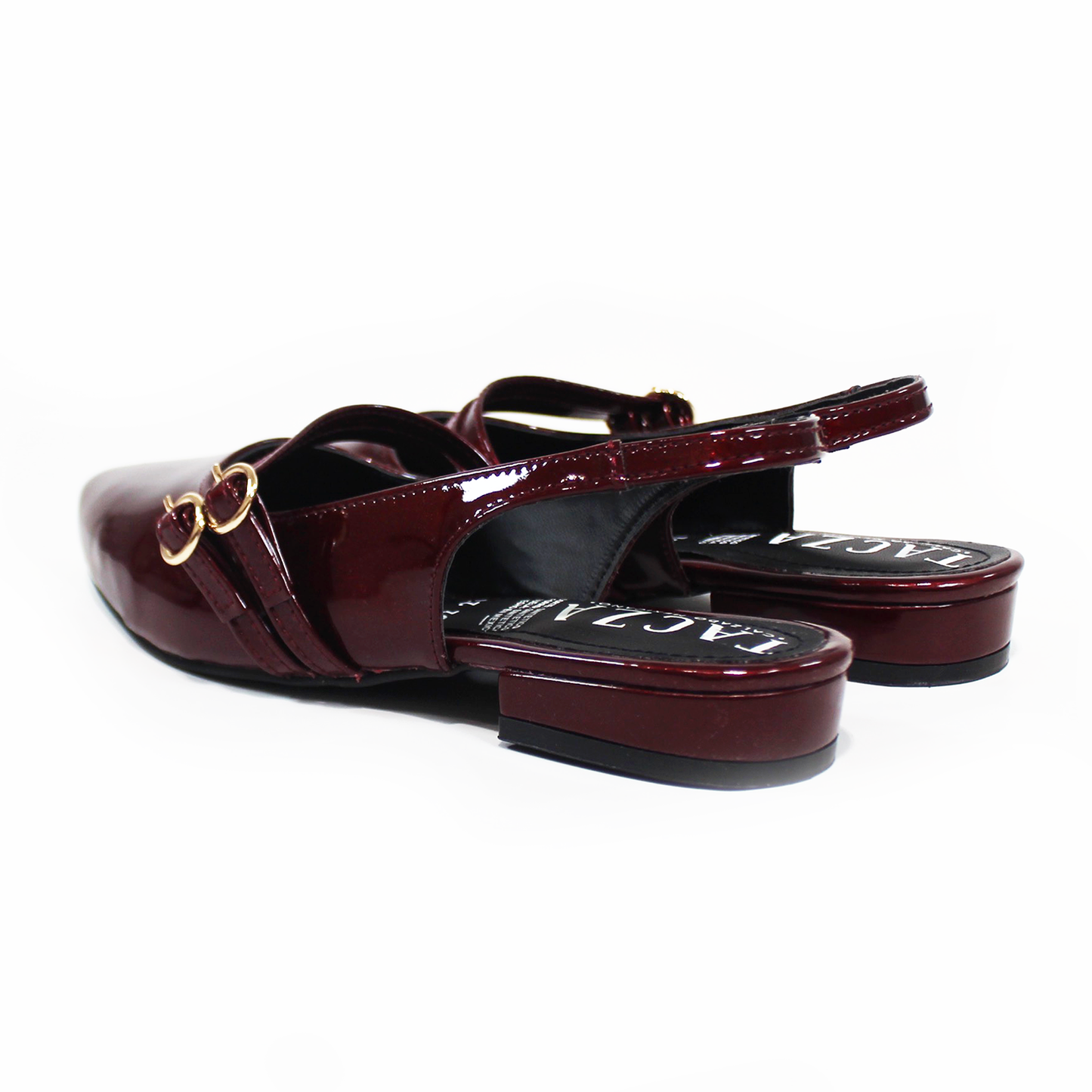 Zapatilla Slingback Destalonada Vino Charol con Doble Pulsera en Empeine TACZA