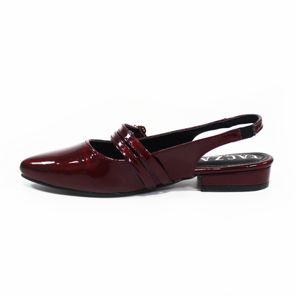 Zapatilla Slingback Destalonada Vino Charol con Doble Pulsera en Empeine TACZA