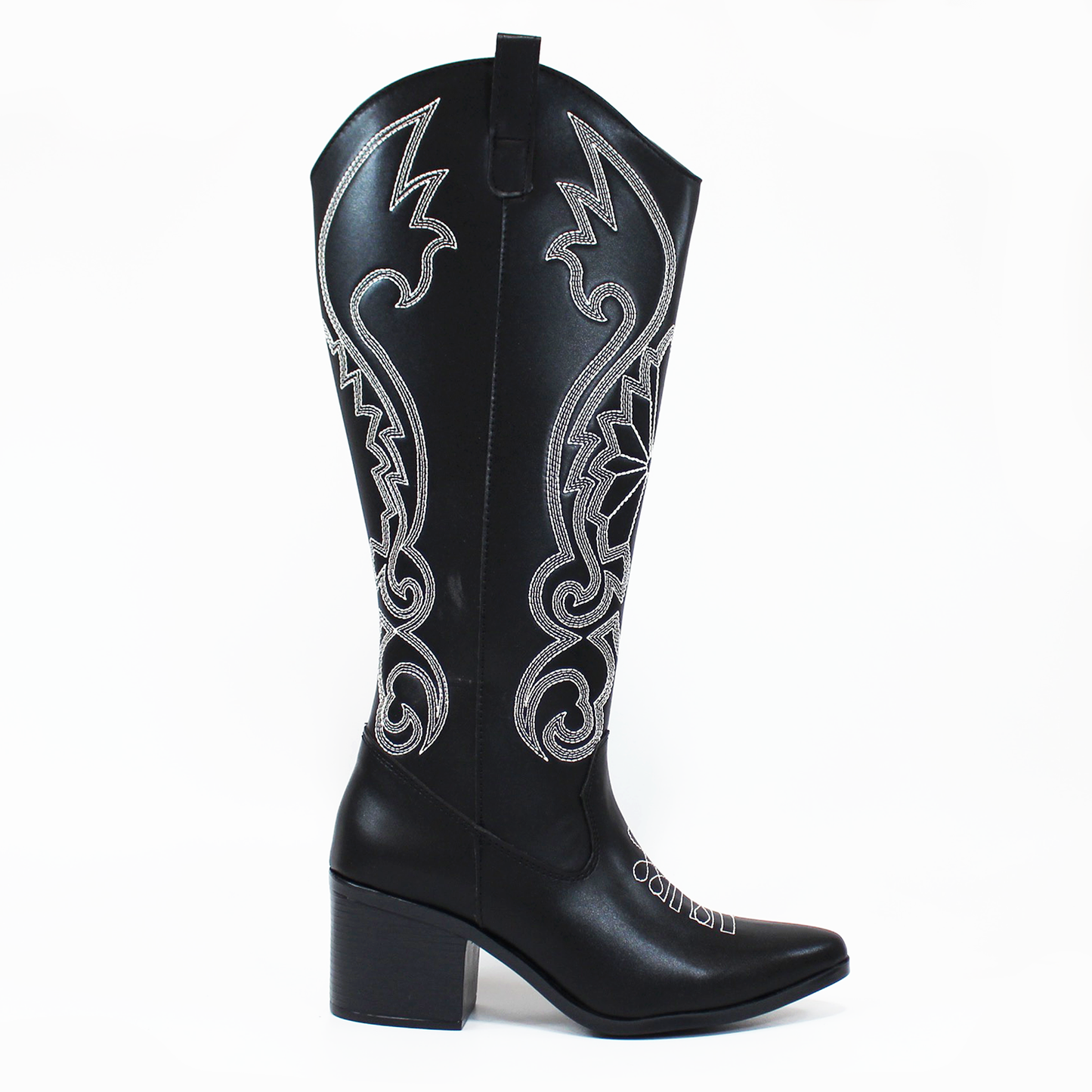 Bota Vaquera Negra con Bordado Blanco de Dama TACZA