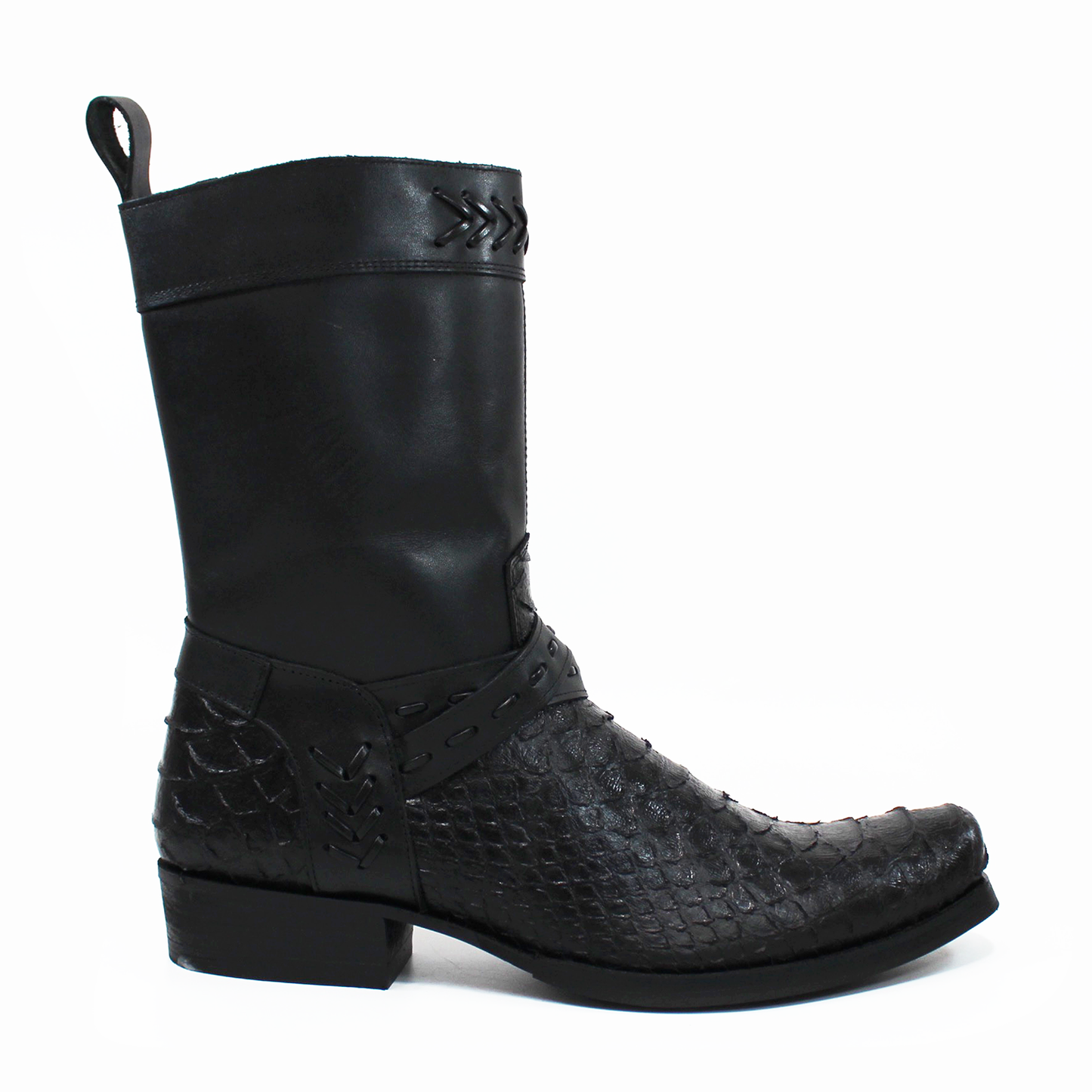Bota Vaquera Negra de Piel con Textura Piton INMODA de Caballero INMODA