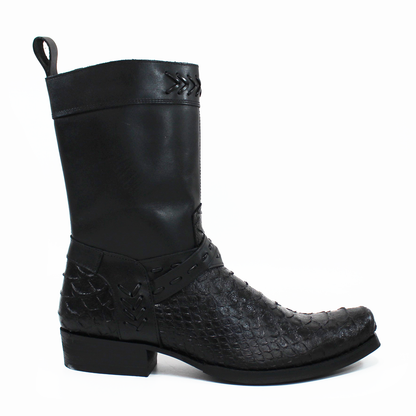 Bota Vaquera Negra de Piel con Textura Piton INMODA de Caballero INMODA