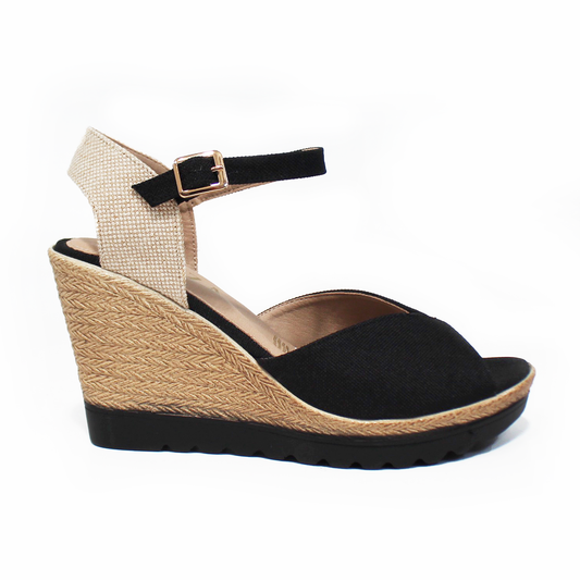 Alpargata Boca de Pez con Plataforma Cuña y Pulsera color Negro de Dama TACZA